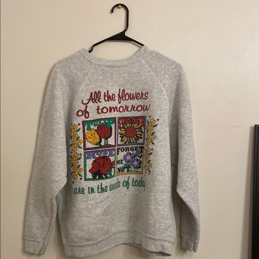 Gray Sweatshirt with Floral Graphic